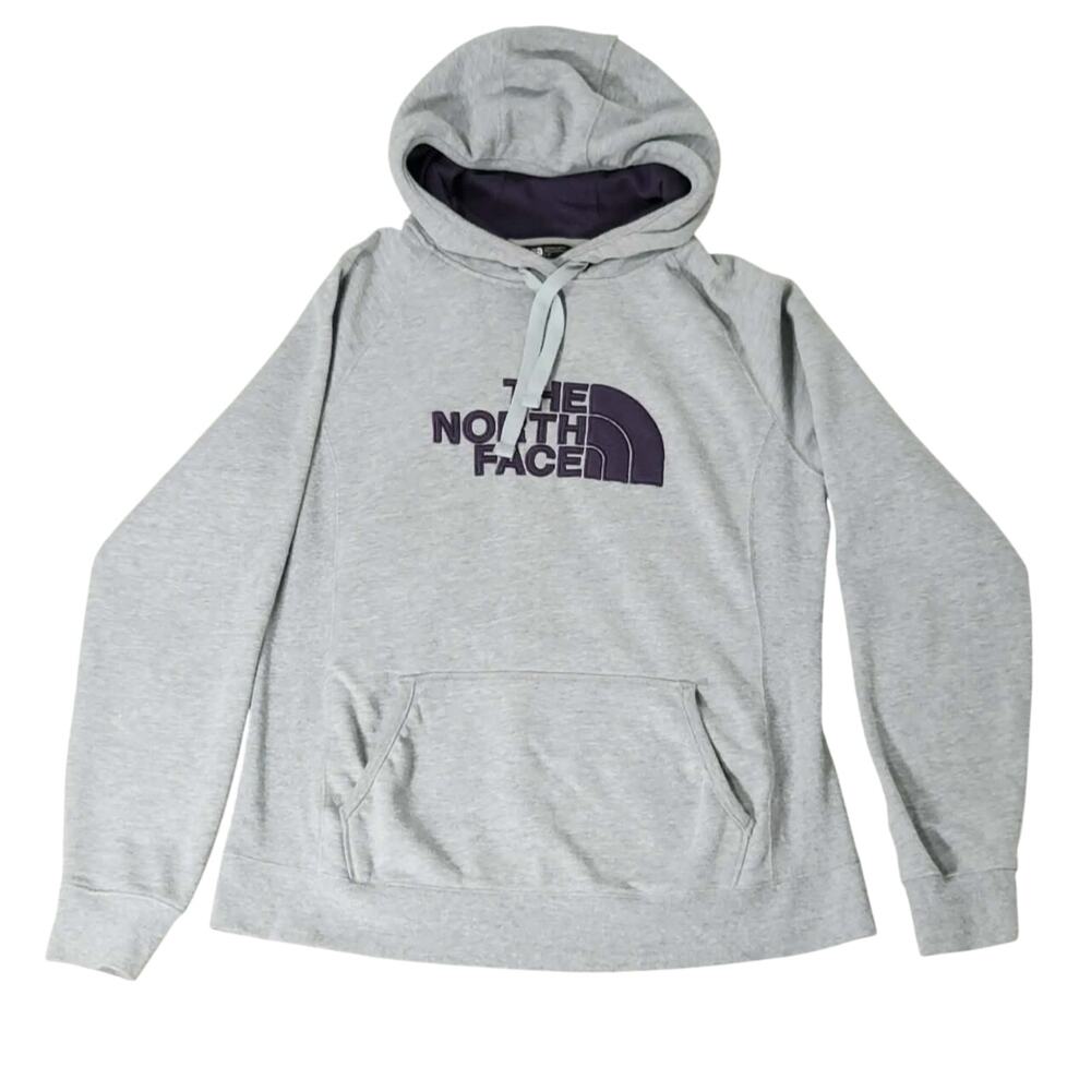 North Face Hoodie Sweatshirt Pullover Womens Large Grey Purple